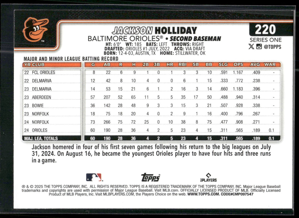 2025 Topps #220 Jackson Holliday