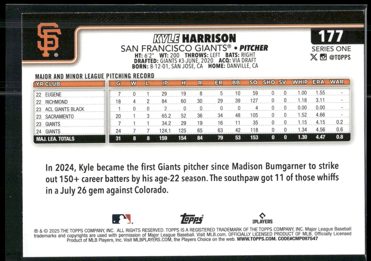 2025 Topps #177 Kyle Harrison