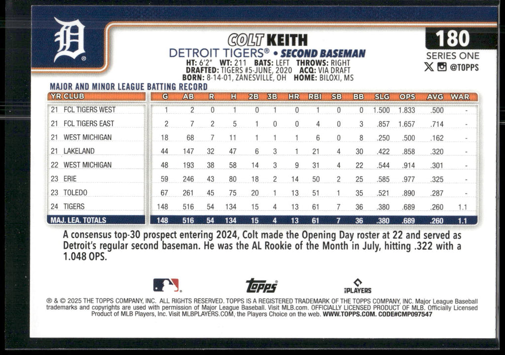 2025 Topps #180 Colt Keith