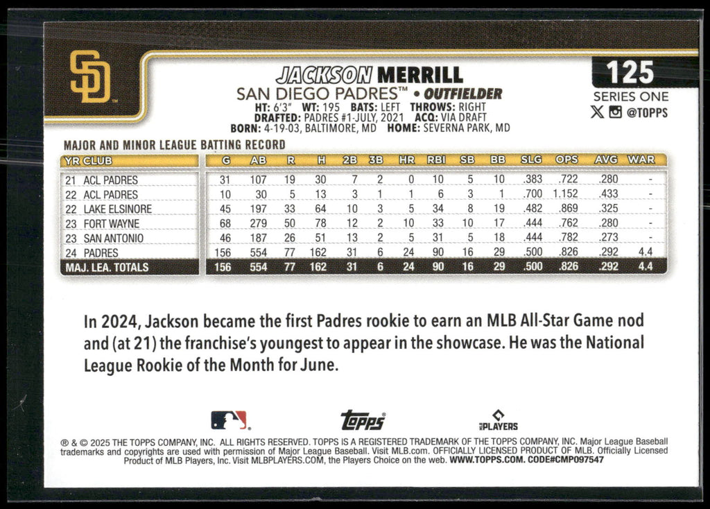 2025 Topps #125 Jackson Merrill