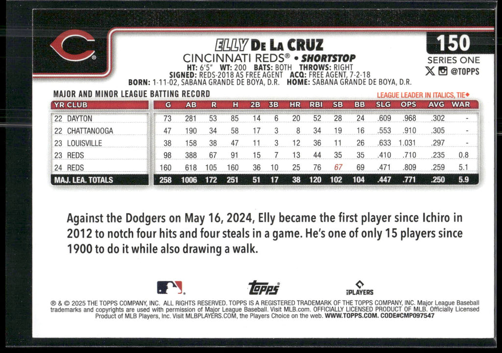 2025 Topps #150 Elly De La Cruz
