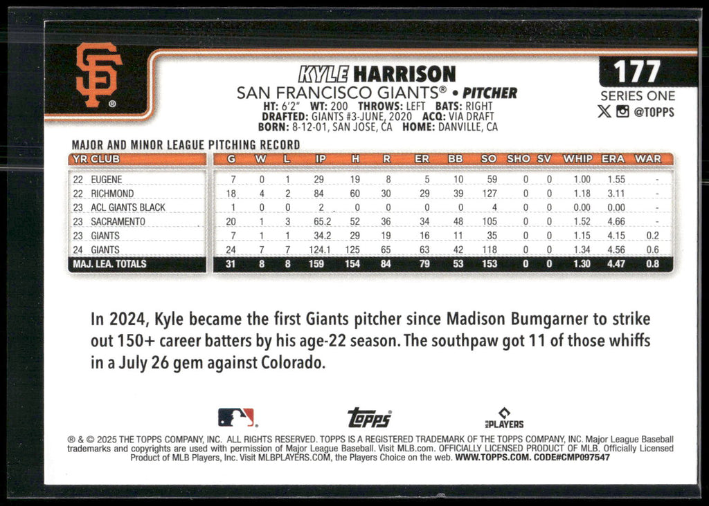 2025 Topps #177 Kyle Harrison
