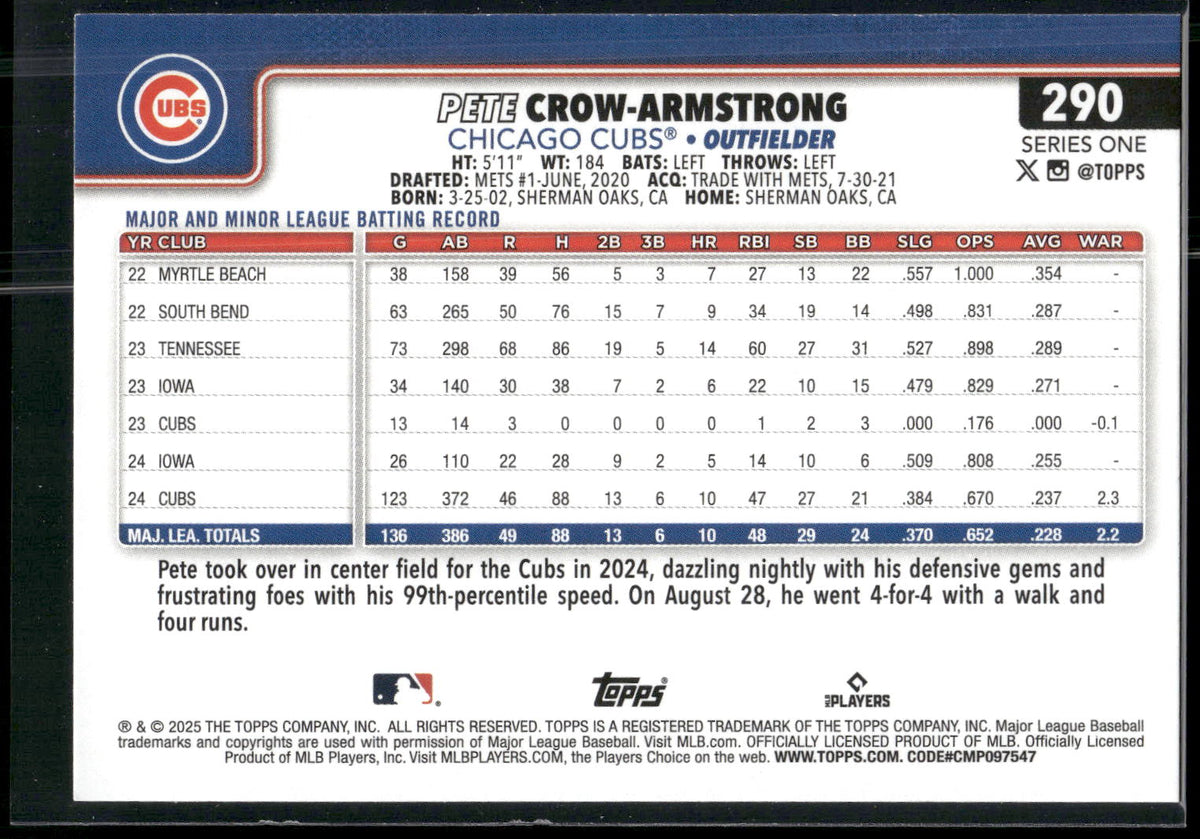 2025 Topps #290 Pete Crow-Armstrong