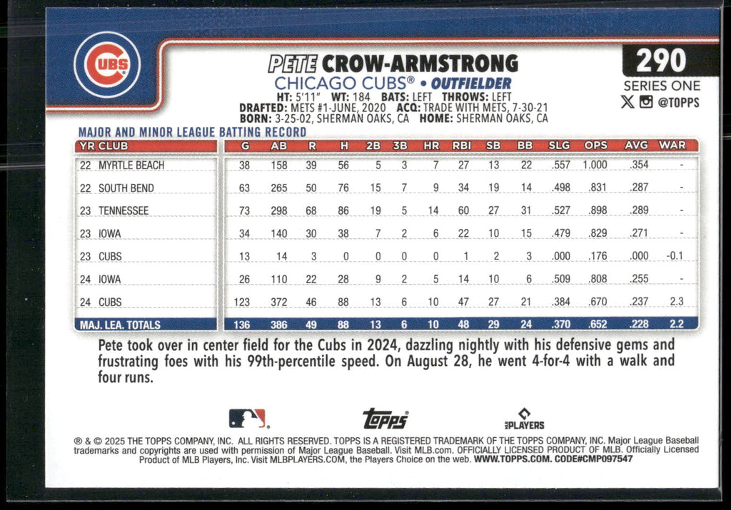 2025 Topps #290 Pete Crow-Armstrong