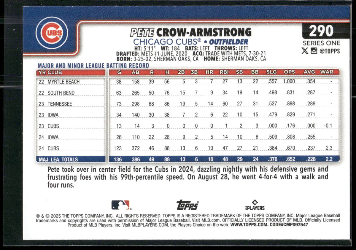 2025 Topps #290 Pete Crow-Armstrong