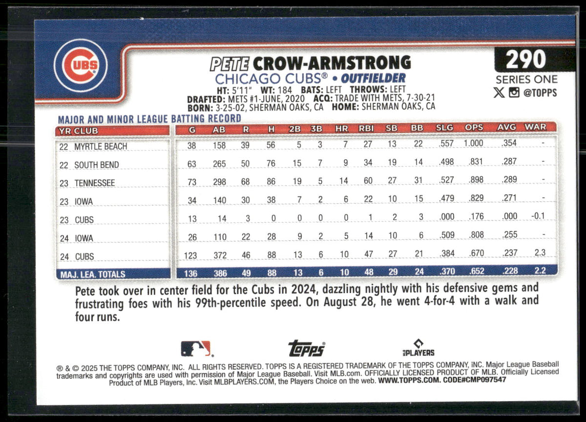 2025 Topps #290 Pete Crow-Armstrong