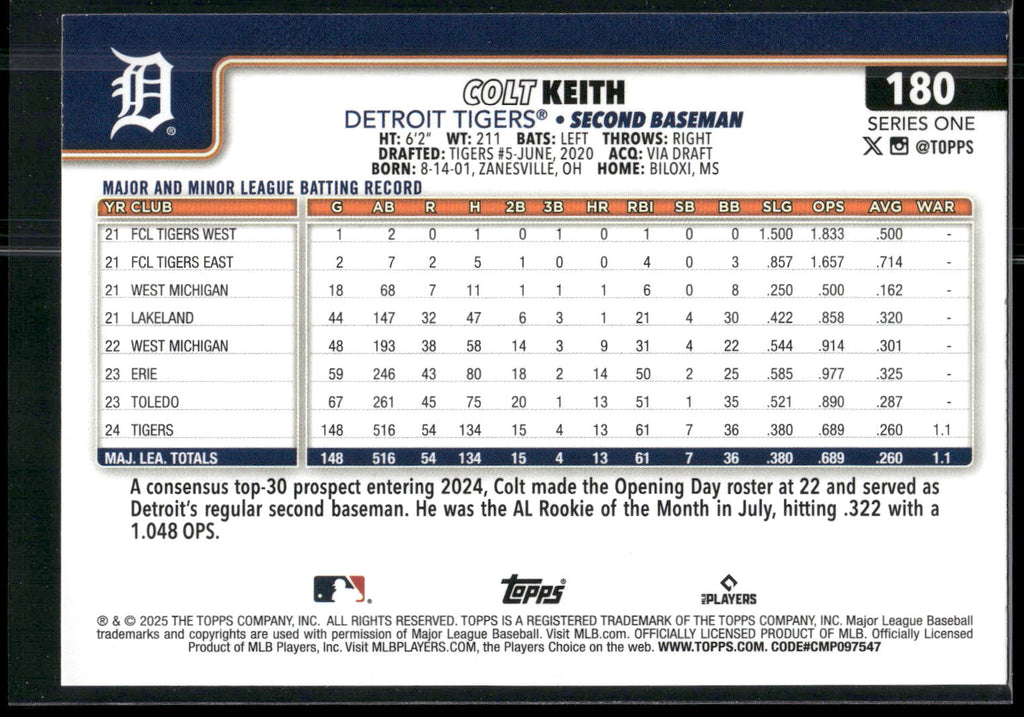 2025 Topps #180 Colt Keith