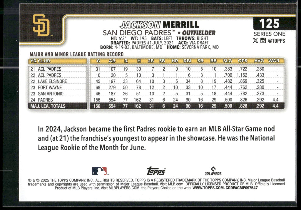 2025 Topps #125 Jackson Merrill