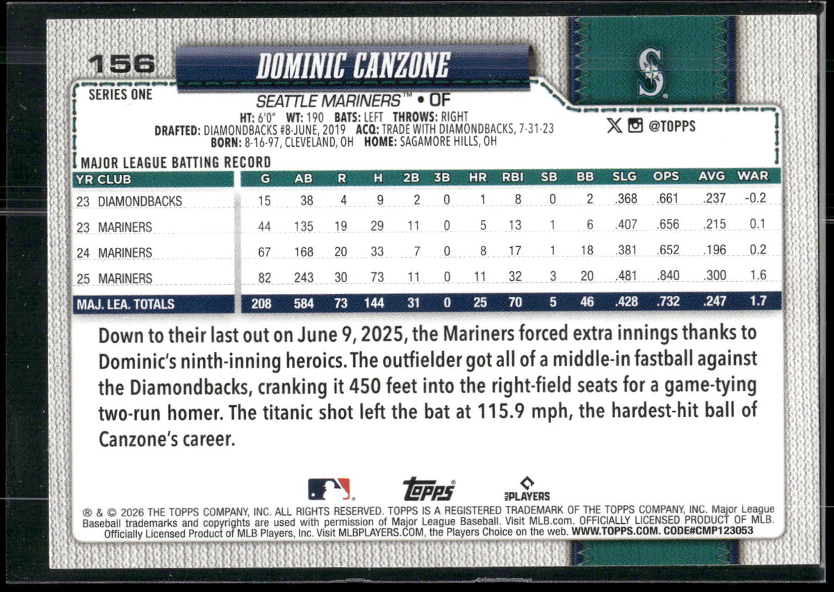 2026 Topps #156 Dominic Canzone