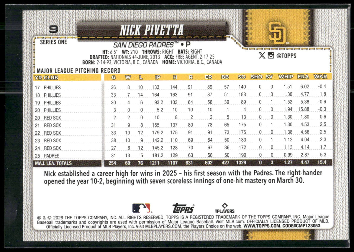2026 Topps #9 Nick Pivetta