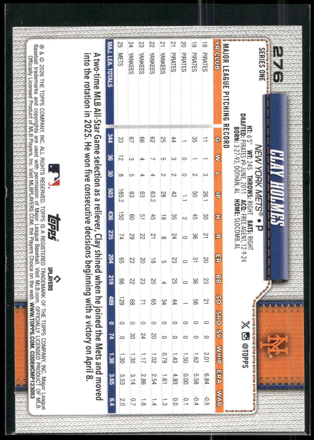 2026 Topps #276 Clay Holmes
