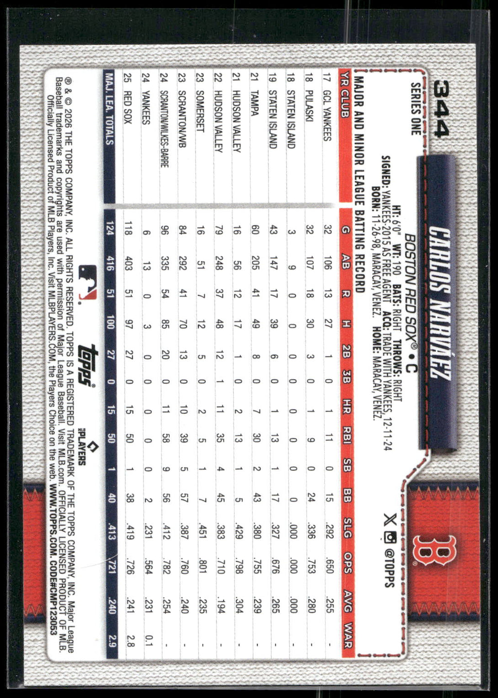 2026 Topps #344 Carlos Narváez