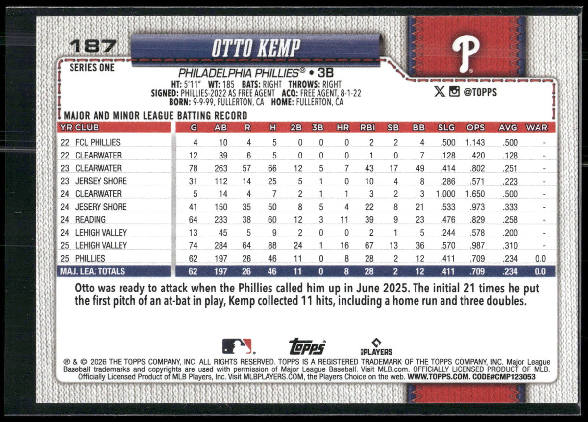 2026 Topps #187 Otto Kemp