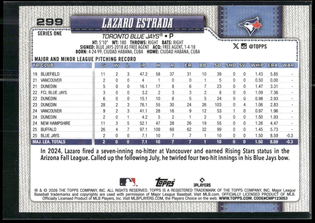 2026 Topps #299 Lazaro Estrada