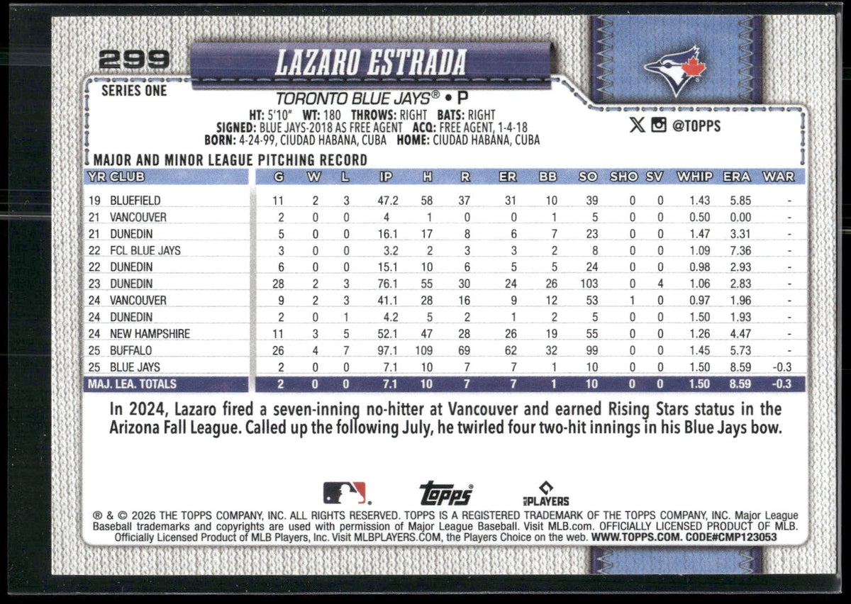 2026 Topps #299 Lazaro Estrada