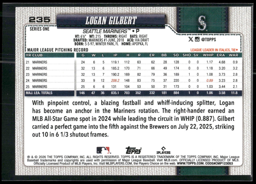 2026 Topps #235 Logan Gilbert