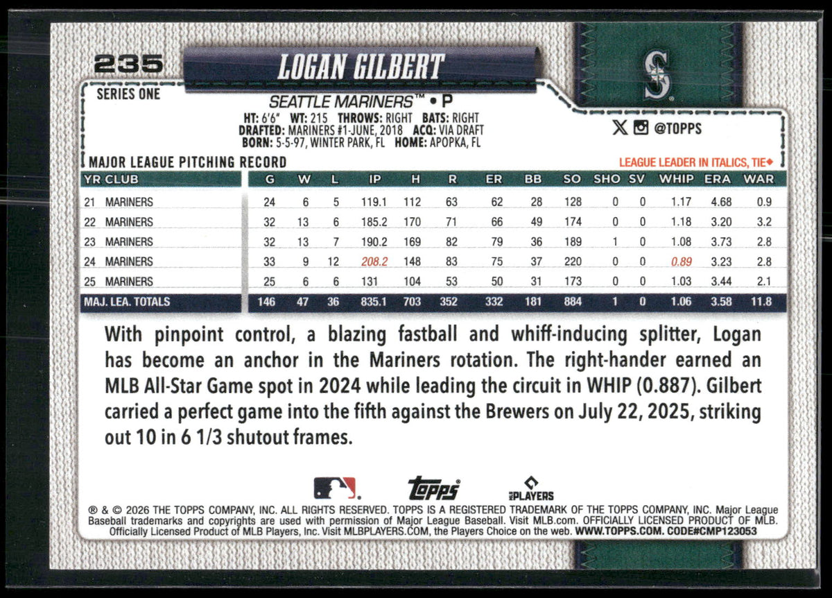 2026 Topps #235 Logan Gilbert