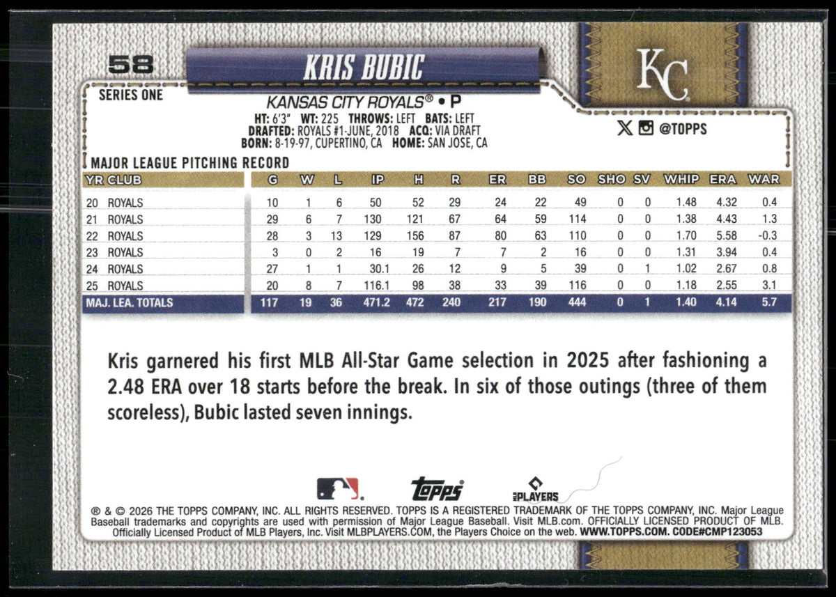 2026 Topps #58 Kris Bubic