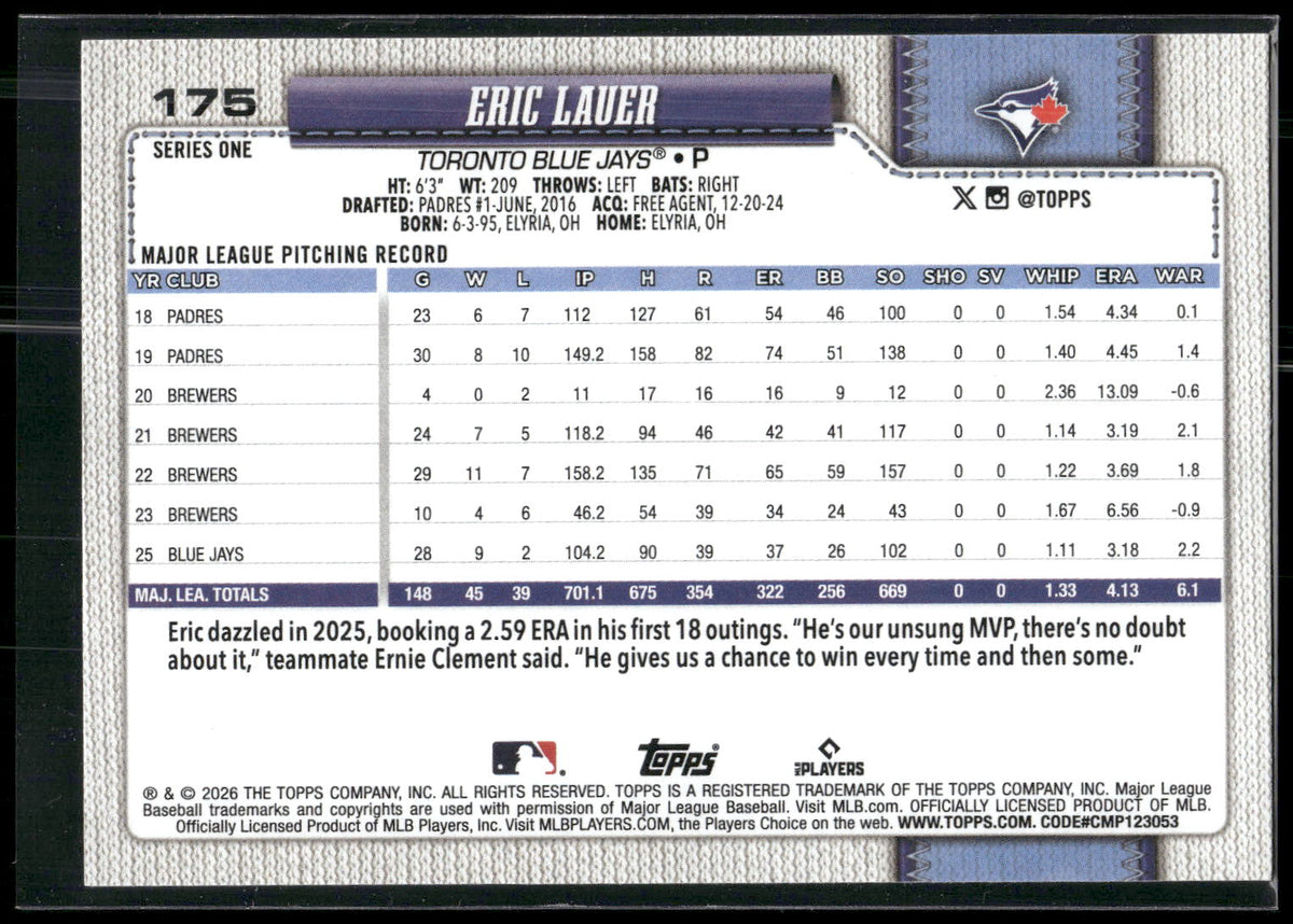 2026 Topps #175 Eric Lauer