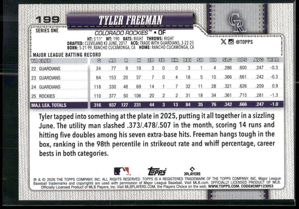 2026 Topps #199 Tyler Freeman