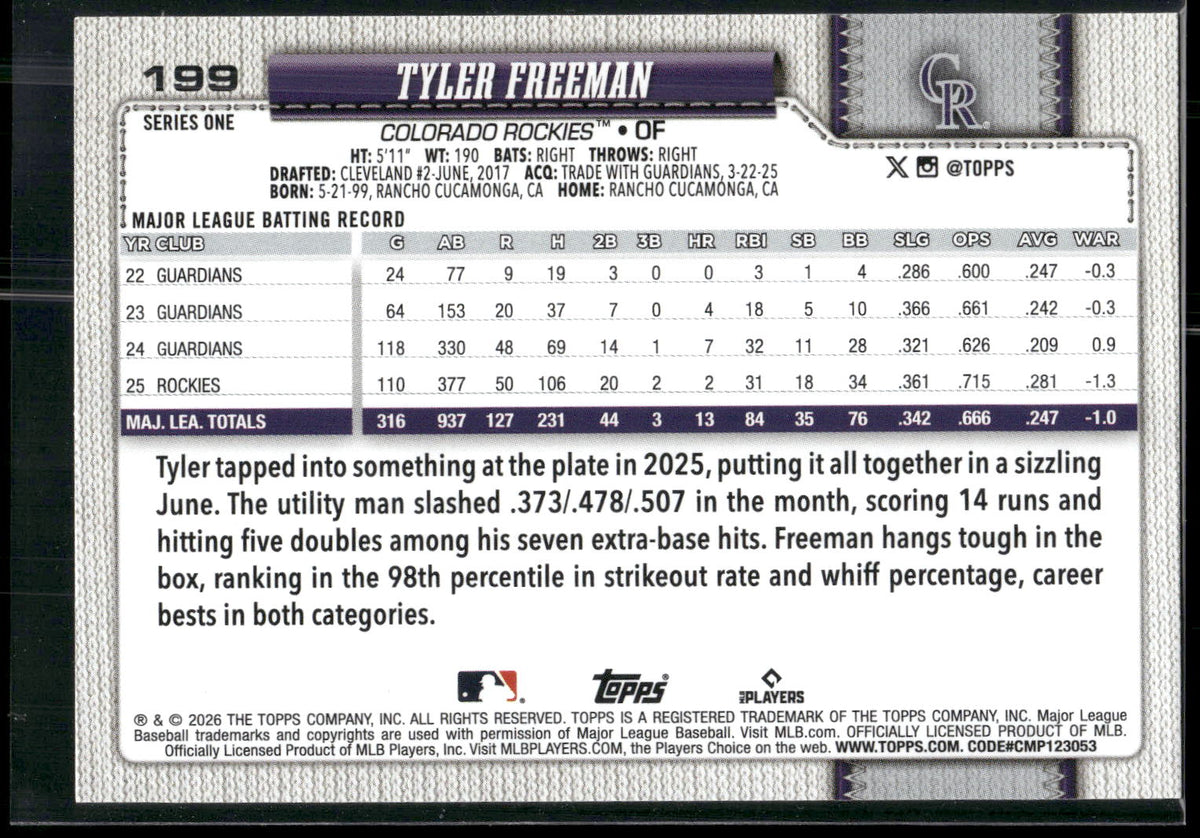 2026 Topps #199 Tyler Freeman
