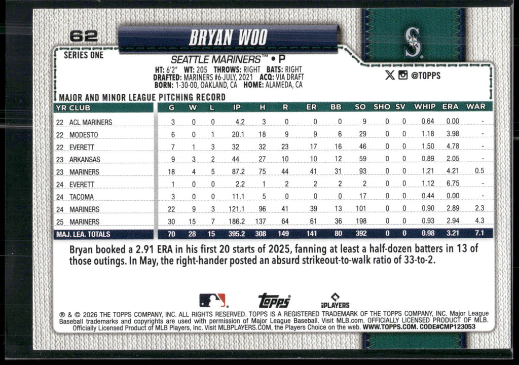 2026 Topps #62 Bryan Woo