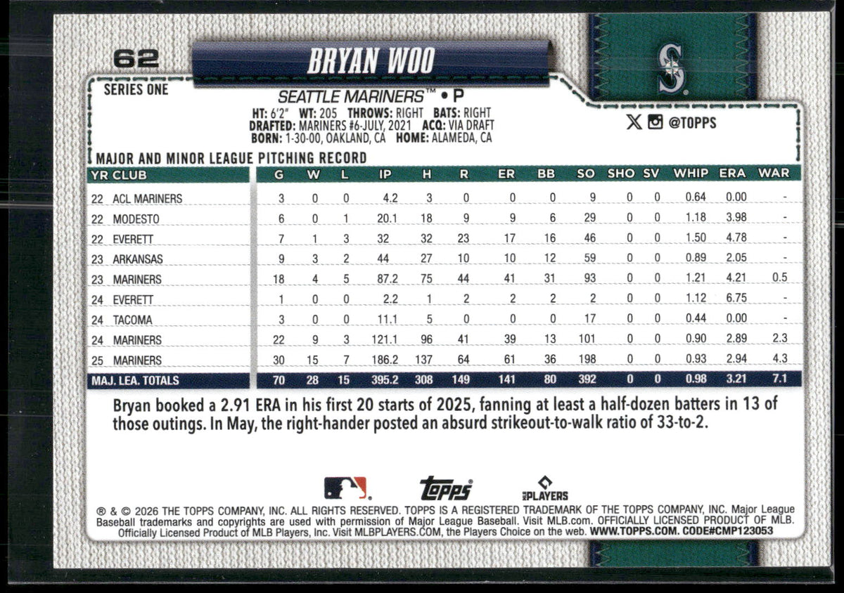 2026 Topps #62 Bryan Woo