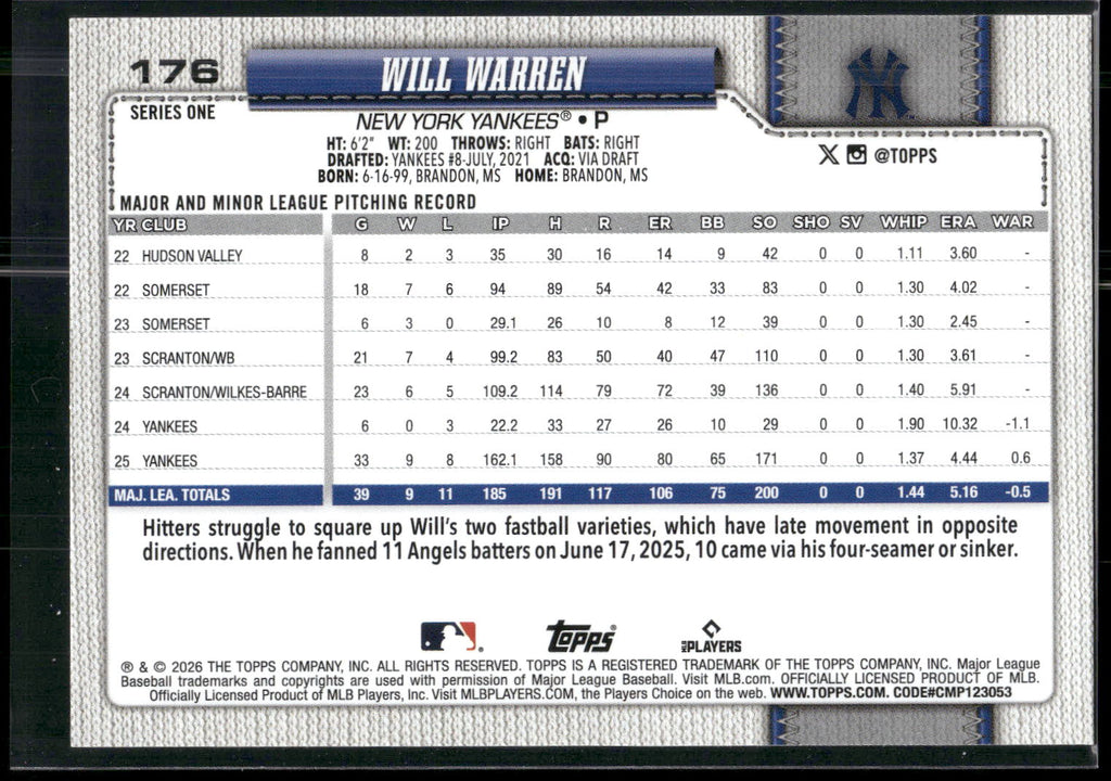 2026 Topps #176 Will Warren