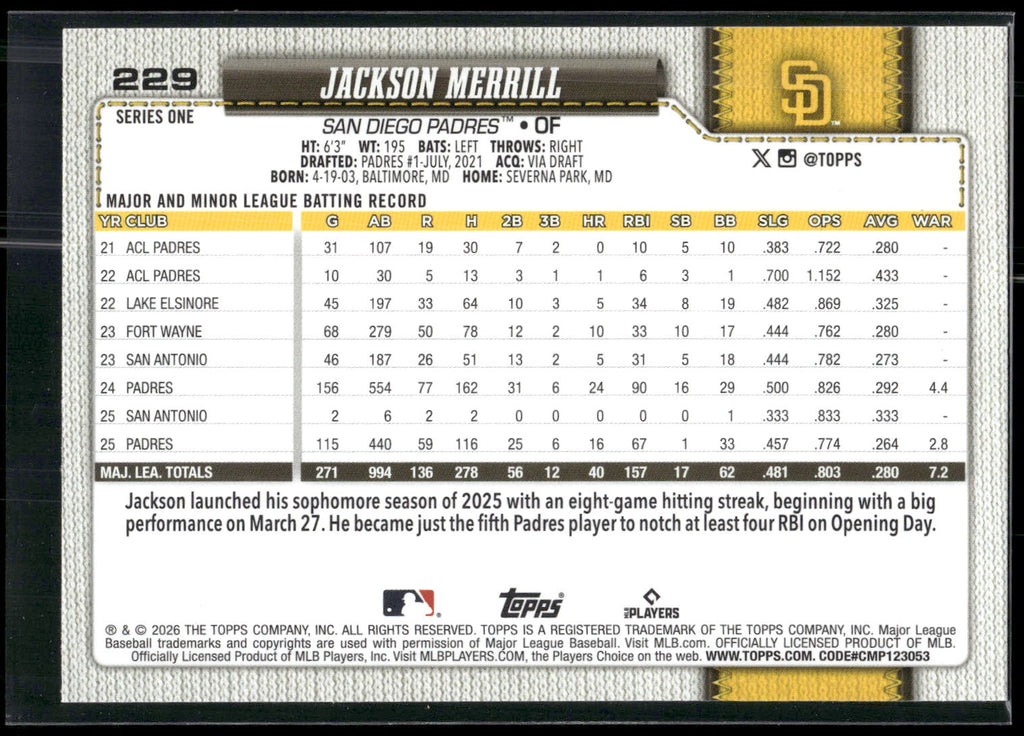 2026 Topps #229 Jackson Merrill