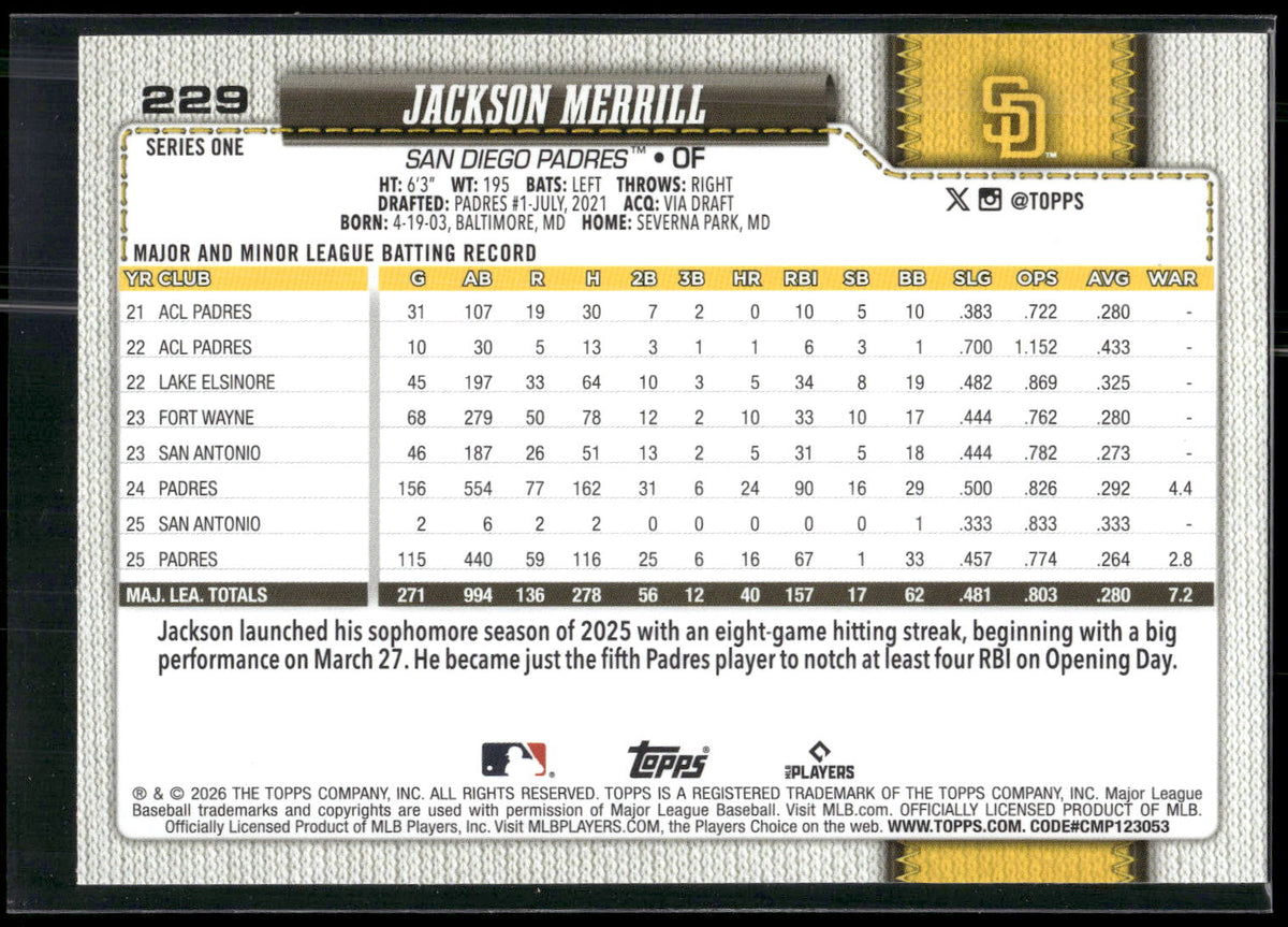 2026 Topps #229 Jackson Merrill
