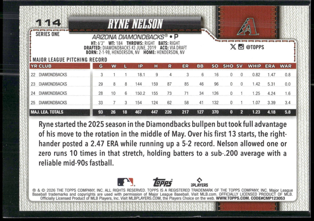 2026 Topps #114 Ryne Nelson