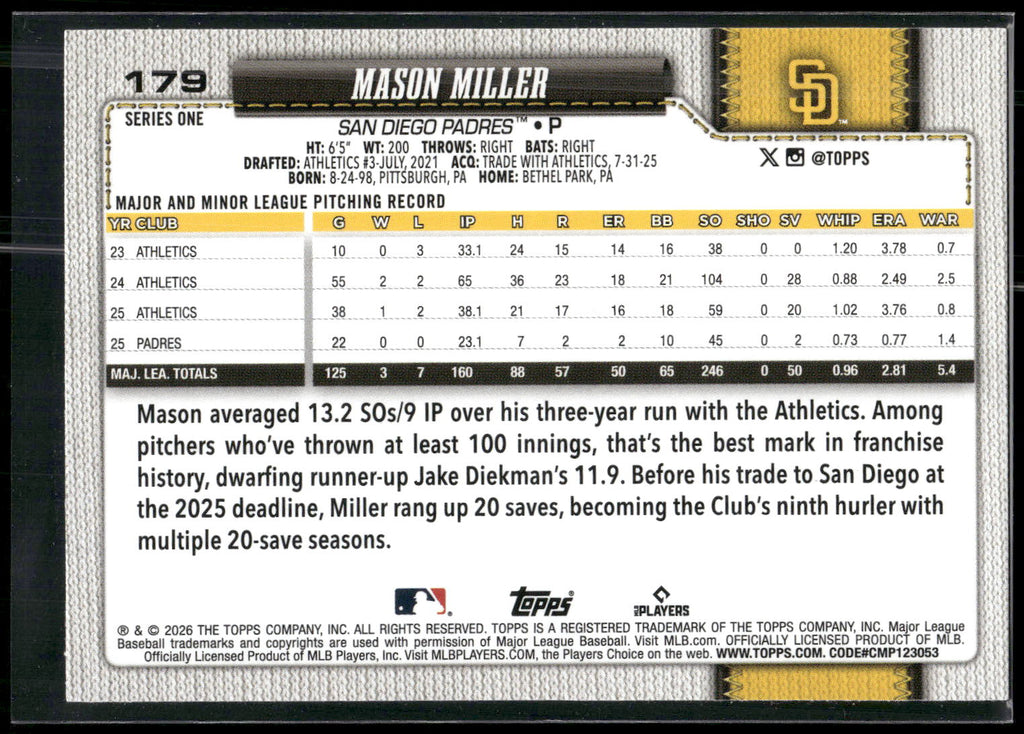 2026 Topps #179 Mason Miller