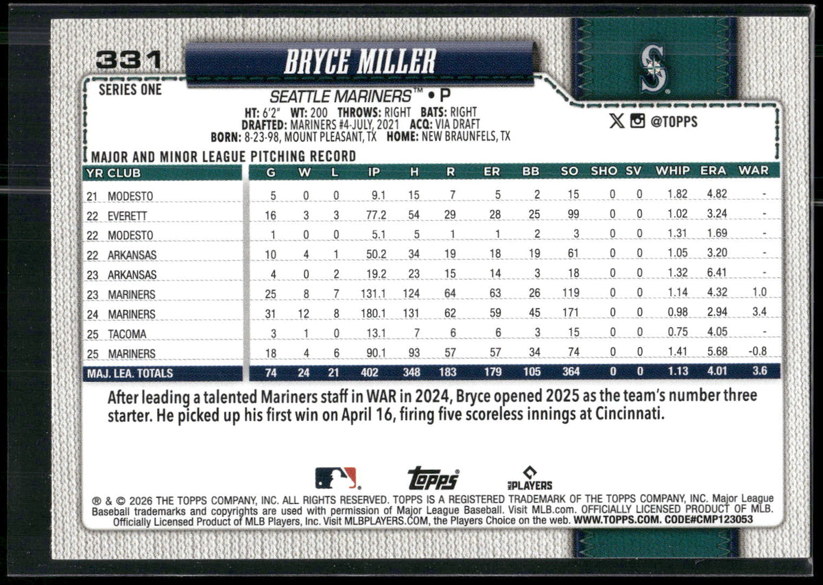2026 Topps #331 Bryce Miller