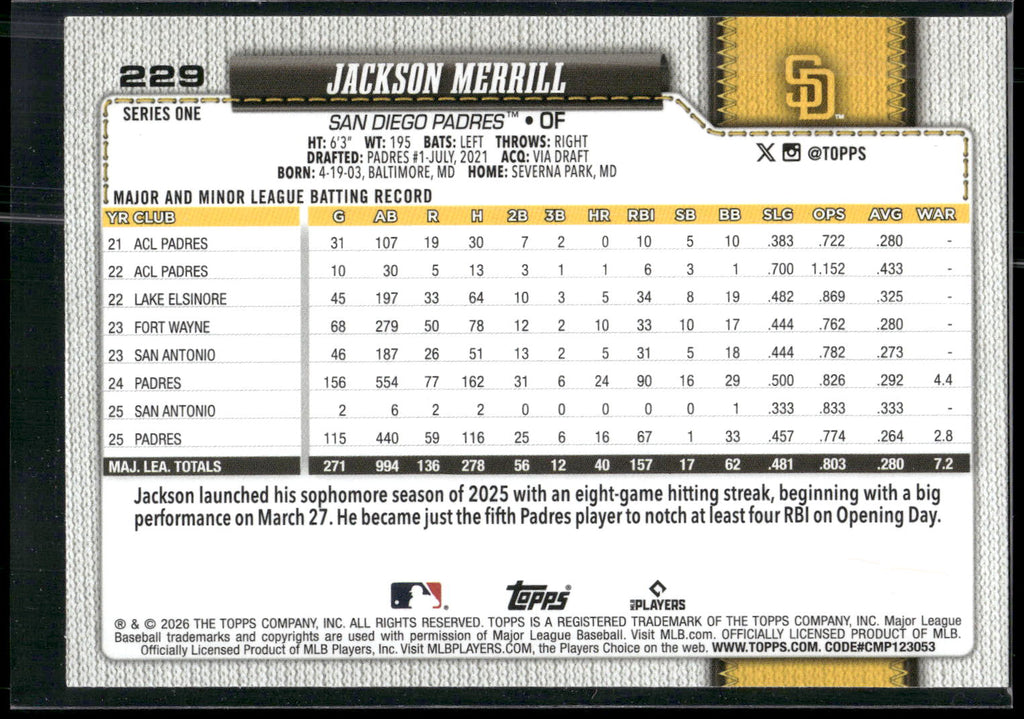 2026 Topps #229 Jackson Merrill