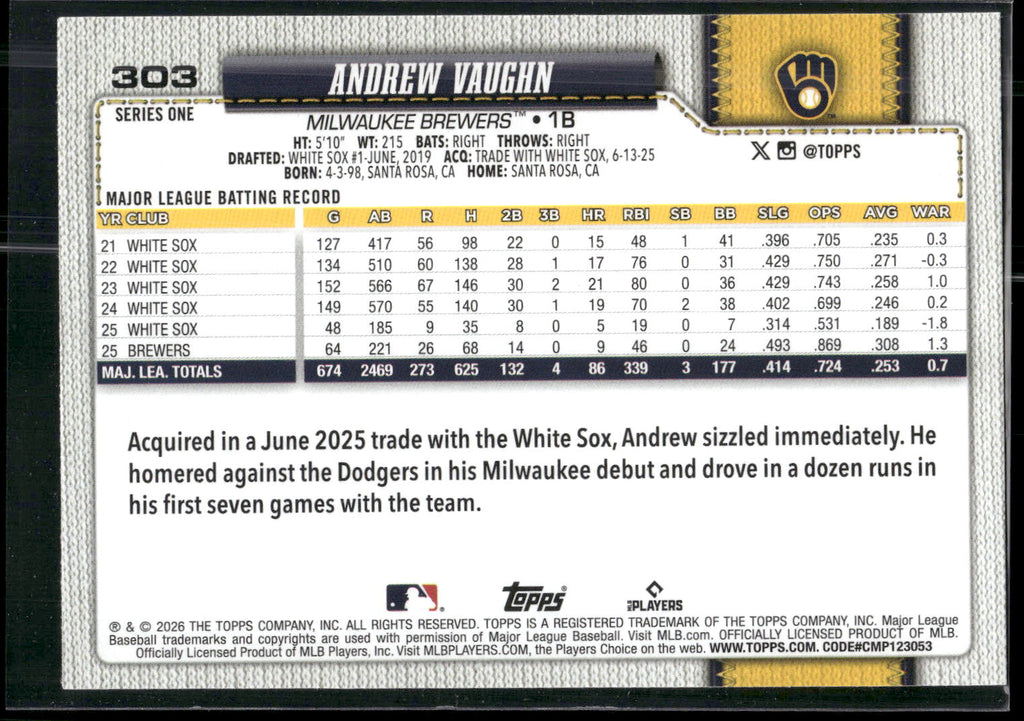 2026 Topps #303 Andrew Vaughn