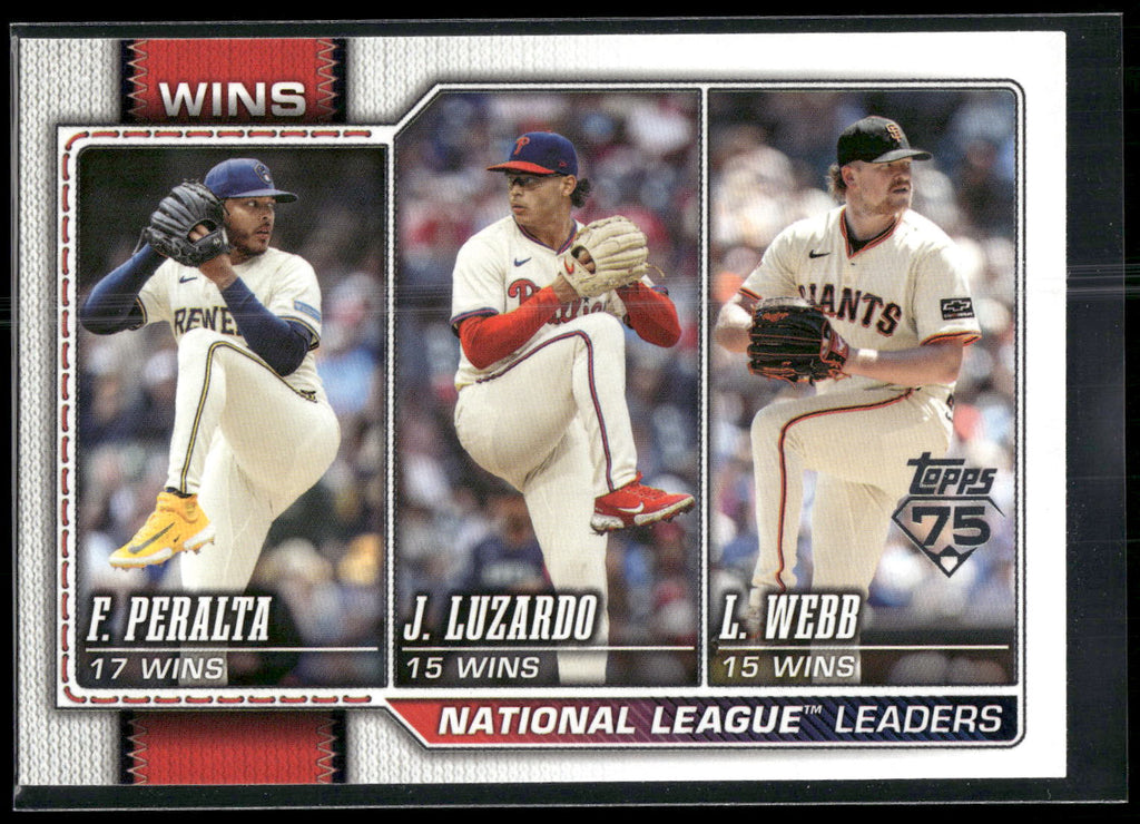 2026 Topps #117 League Leaders (Freddy Peralta / Jesús Luzardo / Logan Webb)