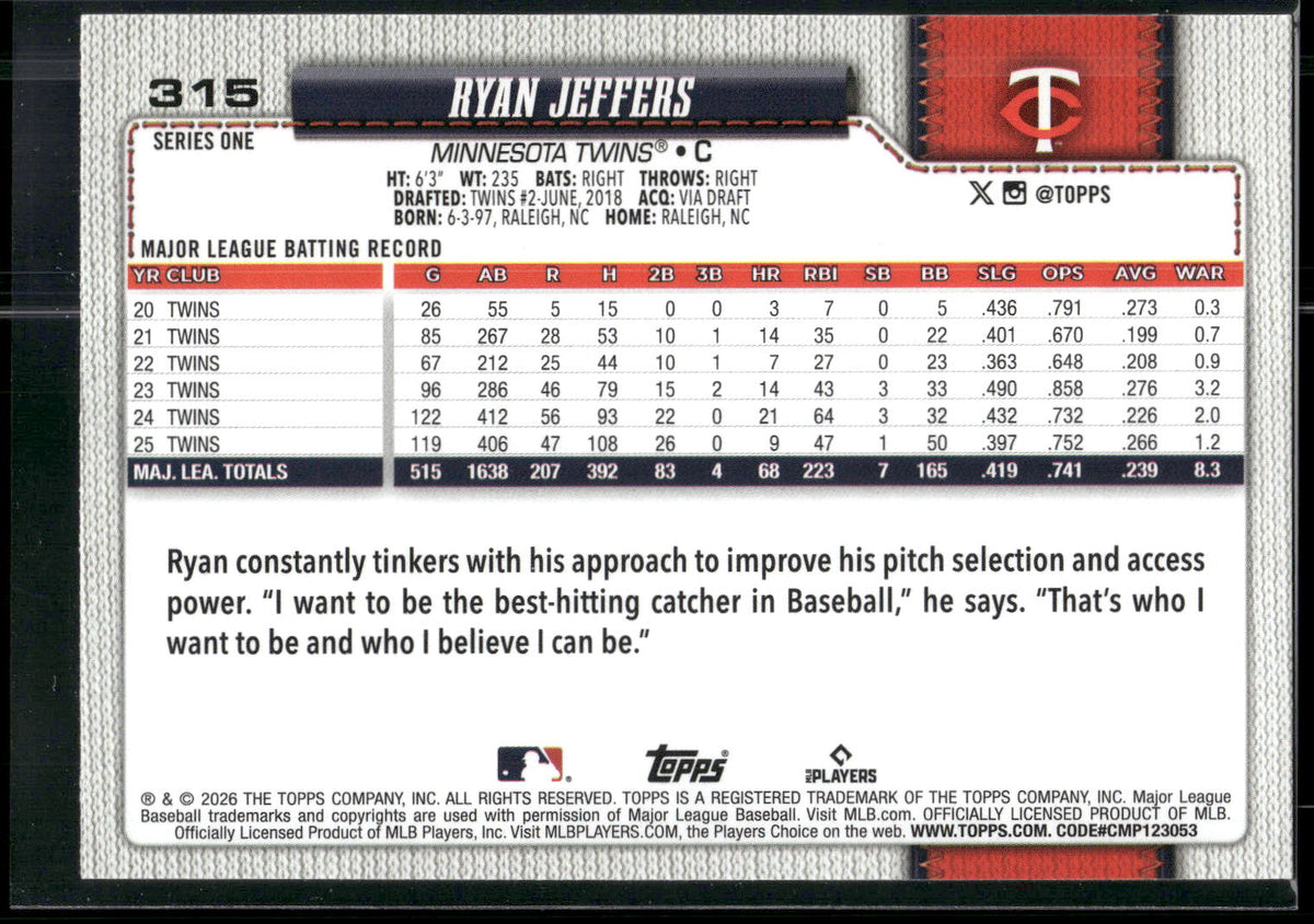 2026 Topps #315 Ryan Jeffers