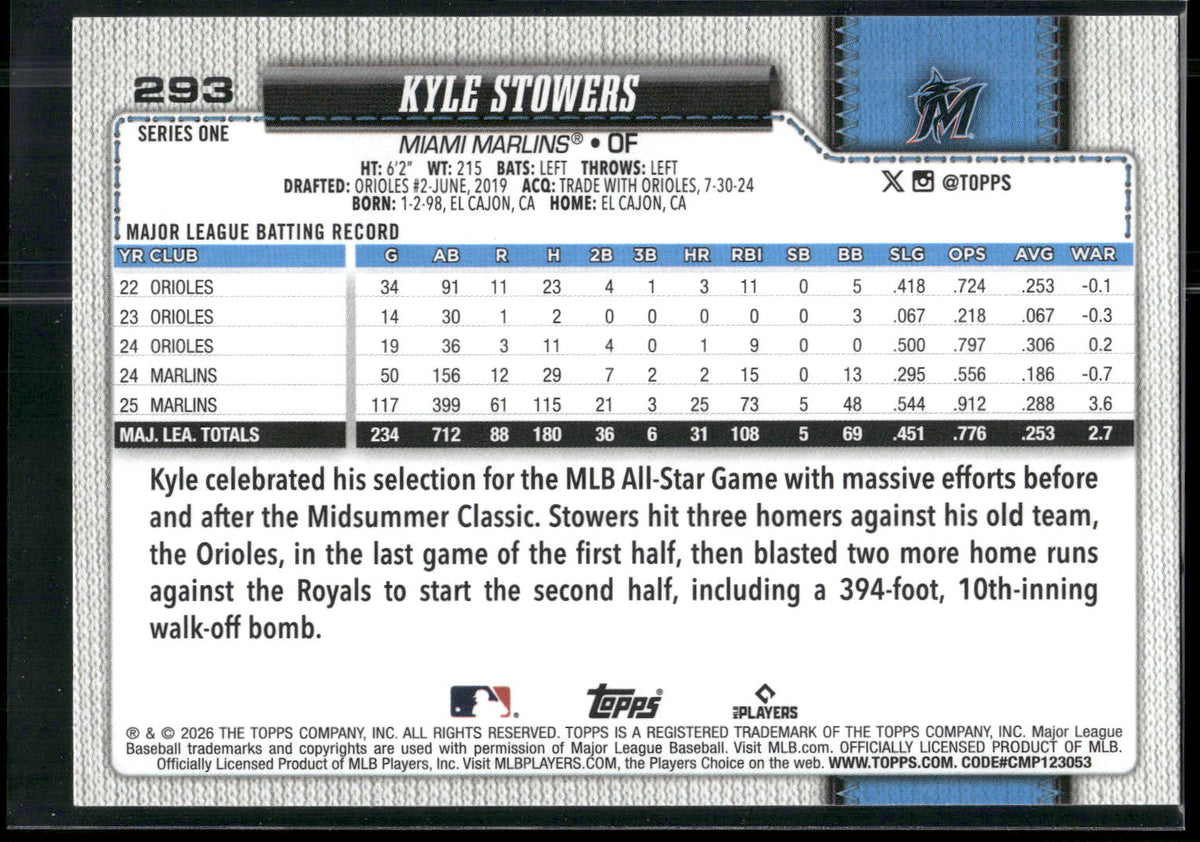 2026 Topps #293 Kyle Stowers