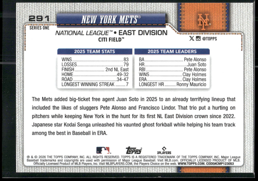 2026 Topps #291 New York Mets