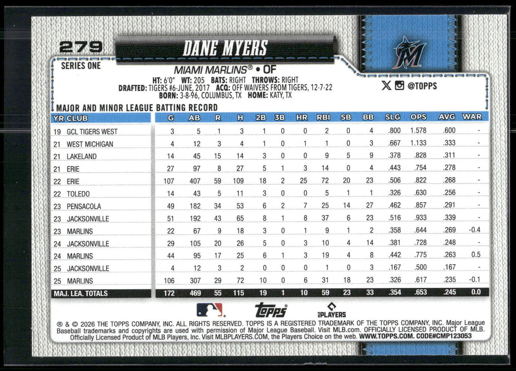 2026 Topps #279 Dane Myers