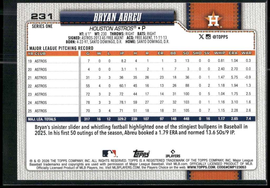 2026 Topps #231 Bryan Abreu