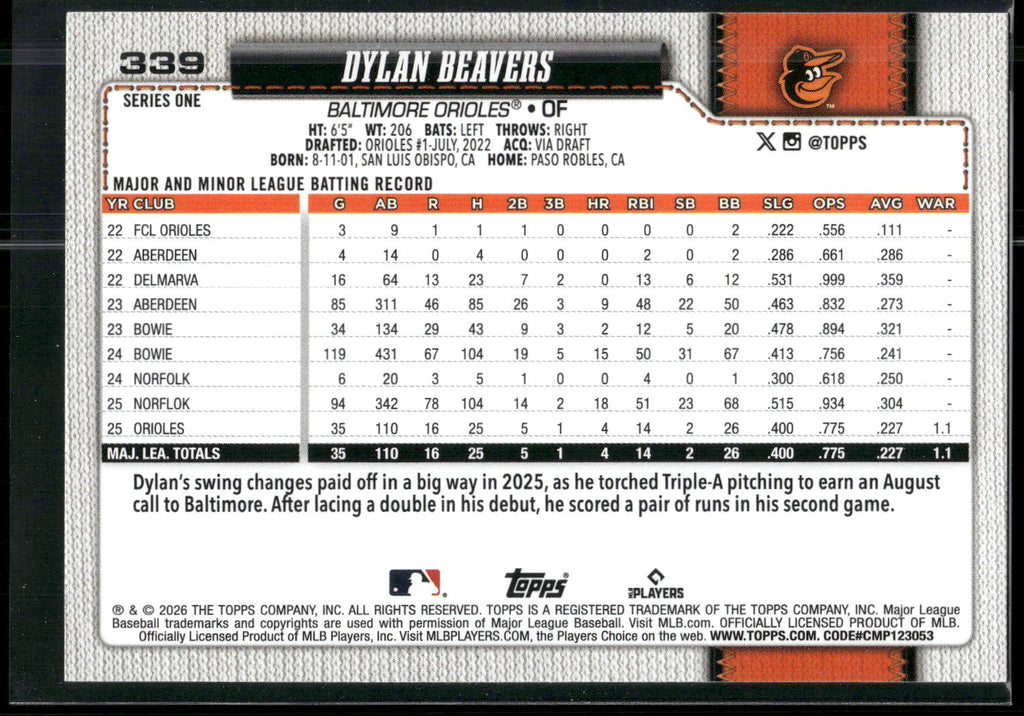 2026 Topps #339 Dylan Beavers