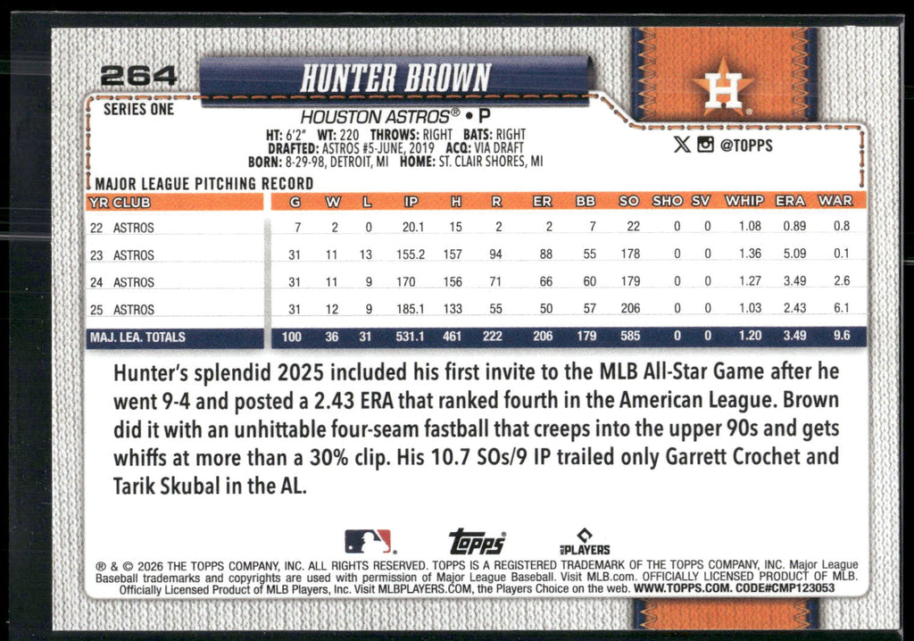 2026 Topps #264 Hunter Brown
