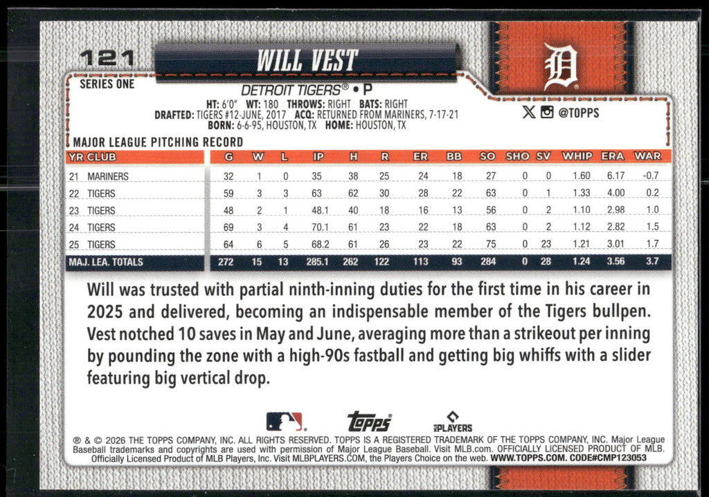 2026 Topps #121 Will Vest