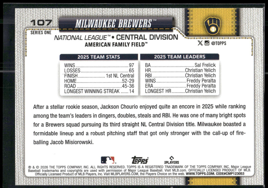 2026 Topps #107 Milwaukee Brewers