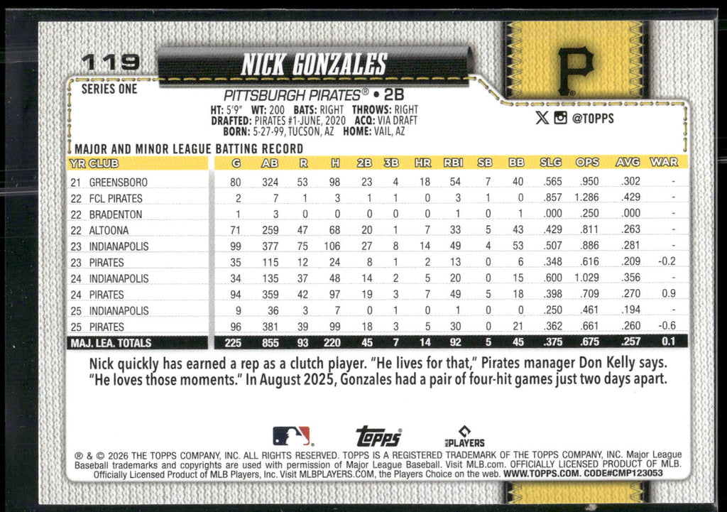 2026 Topps #119 Nick Gonzales