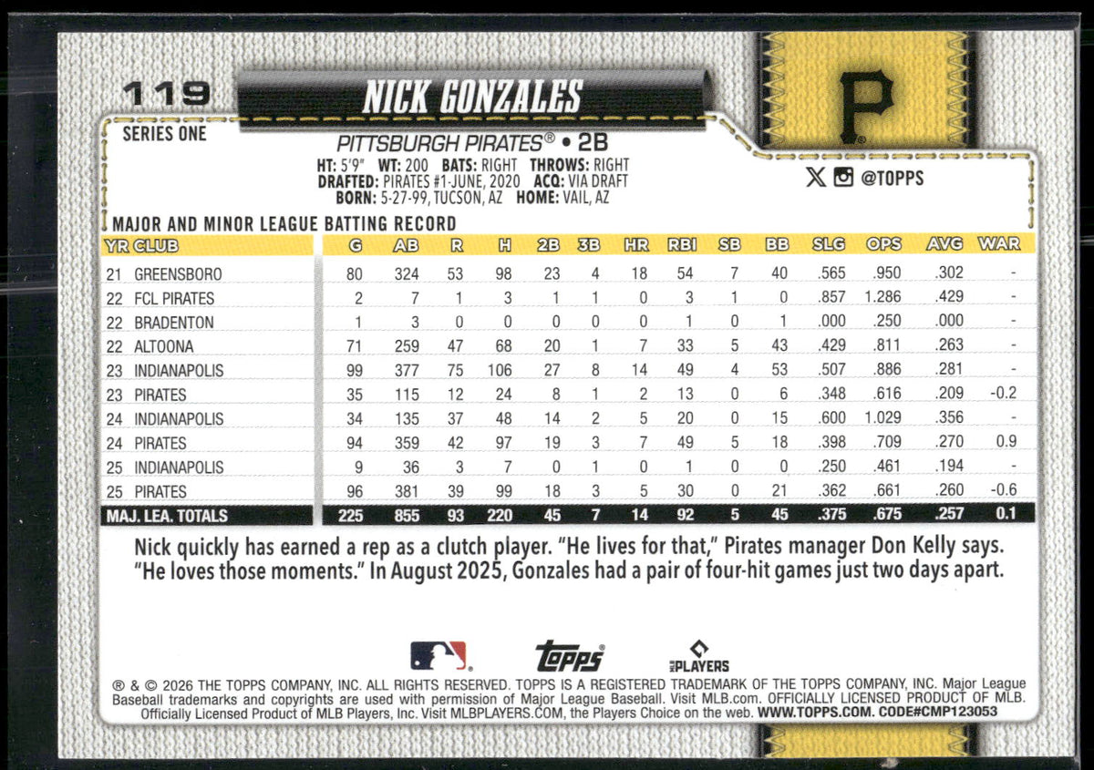 2026 Topps #119 Nick Gonzales