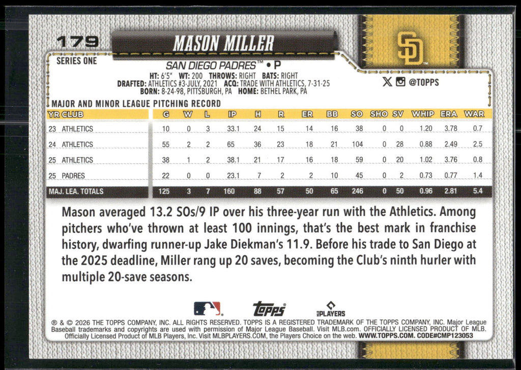 2026 Topps #179 Mason Miller