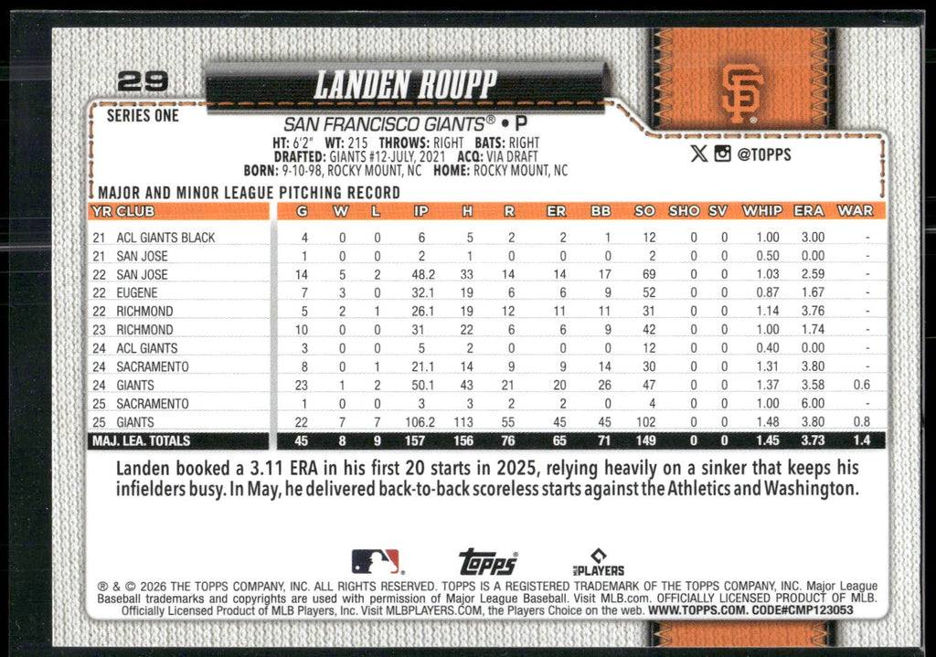2026 Topps #29 Landen Roupp
