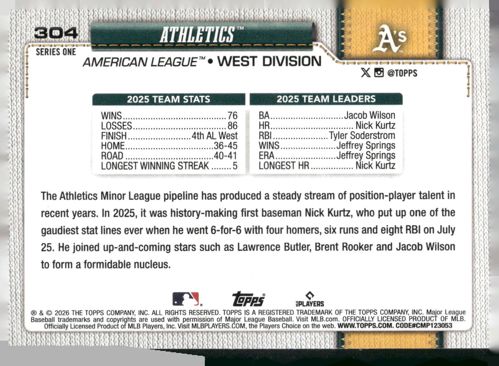 2026 Topps #304 Athletics